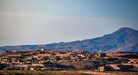Sunset landscape of the small town with mountain viewの写真素材