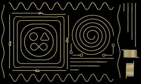 Golden and copper cable isolated on blackの写真素材