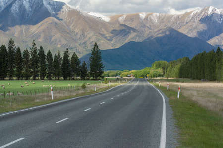 Mountain landscape with road, New Zealand