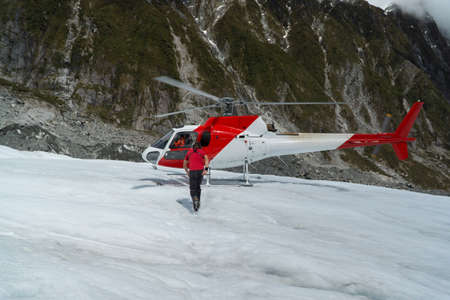 Helicopter landed on Franz Josef Glacier, South Island.の写真素材