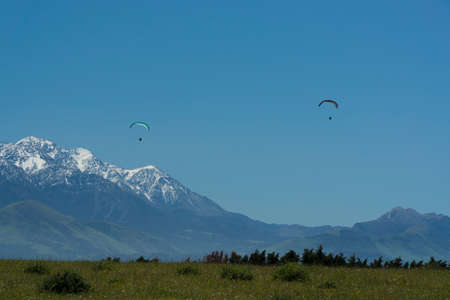 Paragliders at Kaikoura. South Island. New Zealand