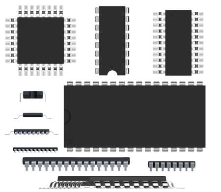 Several chips isolated on white (top and side view, without shadow)