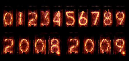 Digits on vintage vacuum tube display of calculatorの写真素材