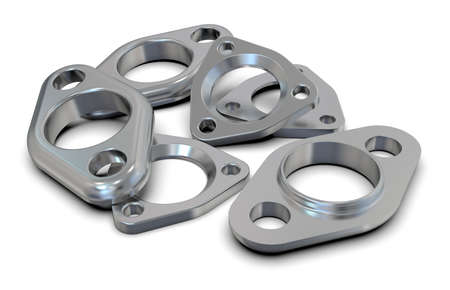 Exhaust flange gaskets isolated on whiteの写真素材