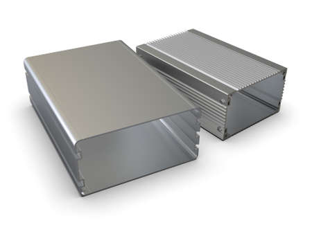 Extruded aluminum enclosures isolated on whiteの写真素材