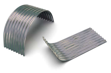 Curved profile sheet of metal isolated on whiteの写真素材