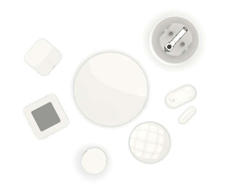 Smart home devices isolated on whiteの写真素材