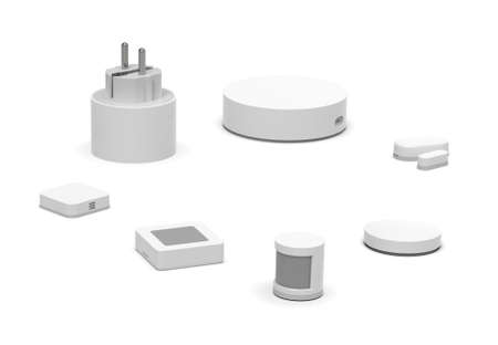 Smart home devices isolated on whiteの写真素材