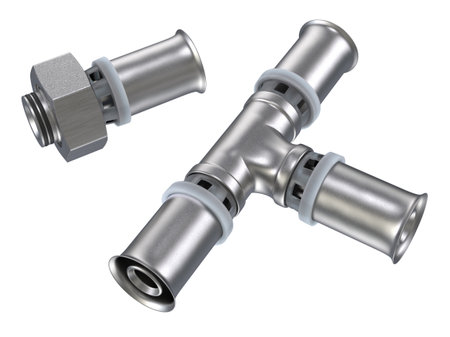 Crimp fittings isolated on whiteの写真素材