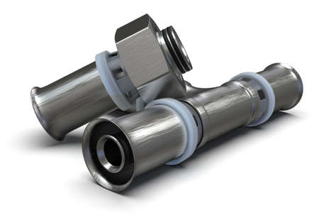 Crimp fittings isolated on whiteの写真素材