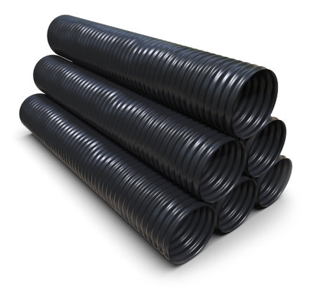 Corrugated plastic pipe isolated on whiteの写真素材