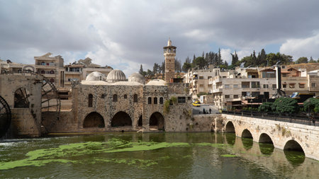 Water-raising machines for irrigation in Hama, Syriaの写真素材