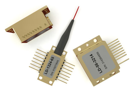 Fiber coupled laser diodes isolated on whiteの写真素材