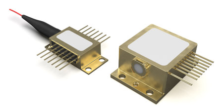 Fiber coupled laser diodes isolated on whiteの写真素材