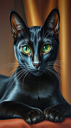 Black cat with green eyes on a brown background. 3d renderingの写真素材