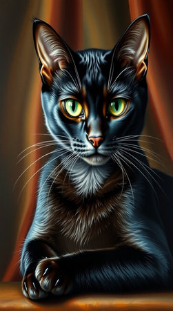 Black cat with green eyes on a dark background. 3d renderingの写真素材