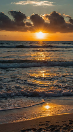Beautiful sunset on the beach. Seascape. Sunset over the sea.の写真素材
