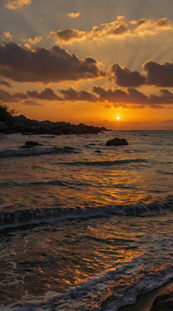 Beautiful sunset over the sea in the tropics. Sunset on the beachの写真素材