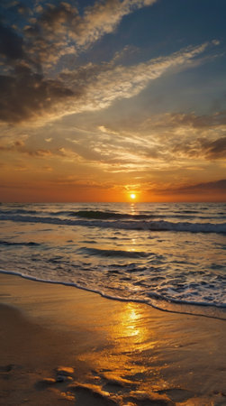 Beautiful sunset on the beach in the tropics. Seascape.の写真素材