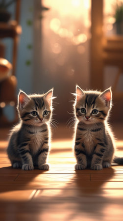 Cute little kittens on floor at home, closeupの写真素材
