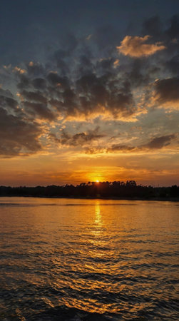Sunset on the Nile River in Luxor, Egypt, Africaの写真素材