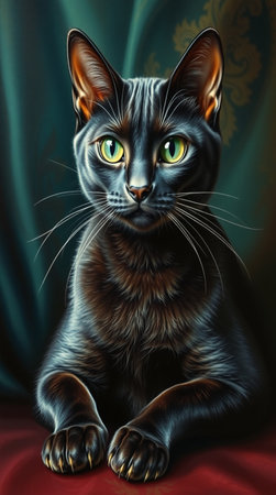 Portrait of a black cat with green eyes. 3d renderingの写真素材