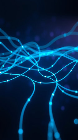 3d illustration of blue glowing particles with depth of field and bokeh effectの写真素材