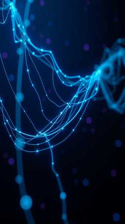 Abstract technology background with glowing lines and particles. Big data visualization.の写真素材