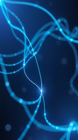 abstract blue background with glowing particles, lines and bokeh