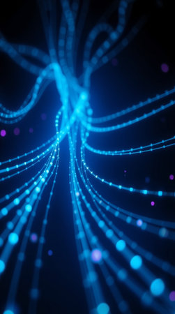 Abstract blue background with glowing particles and lines. 3d render illustrationの写真素材