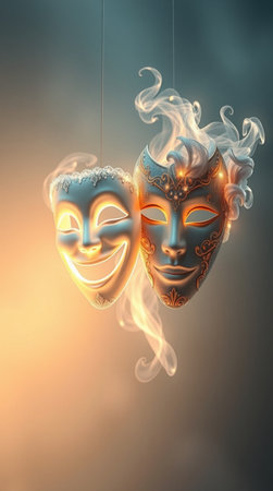 Masks with the theatre concept, 3d rendering. Computer digital drawing.の写真素材