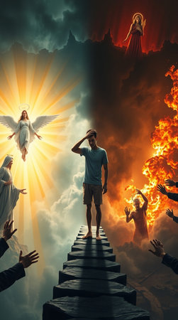 Jesus Christ on the top of the mountain. 3d illustration.の写真素材