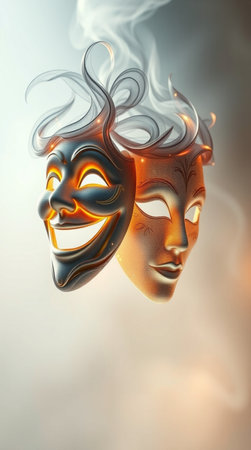 Masks with the theatre concept, 3d rendering. Computer digital drawing.の写真素材