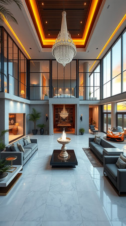 Luxury living room interior in a modern house. 3D rendering