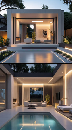 3d rendering of modern cozy house with pool and parking for sale or rentの写真素材