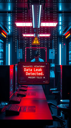 Cyber security concept. Warning sign on the computer monitor with binary code.の写真素材