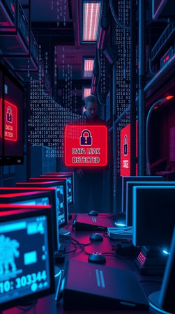 Cyber security concept with binary code and hacker silhouette. 3D Renderingの写真素材