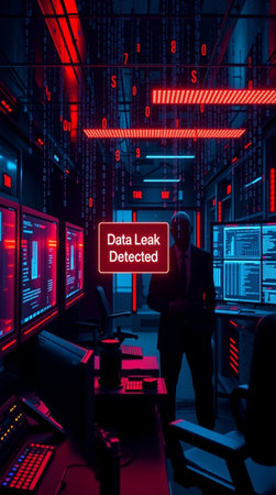 Cyber security and data protection concept. Hacker in server room.の写真素材