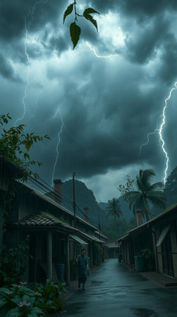 Stormy weather in the village of Phu Quoc, Vietnam