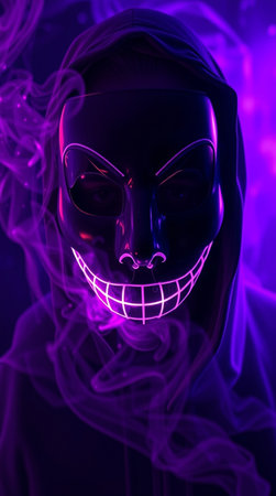 3D Illustration of a figure in neon light with smoke.