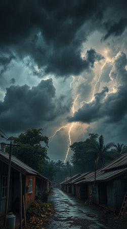 thunderstorm over a village in the south of Sri Lanka.の写真素材