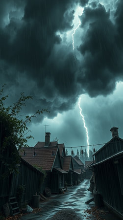 Stormy sky over a village in the Netherlands. Stormy weather.