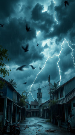 Thunderstorm in the town of Phuket,Thailand.の写真素材