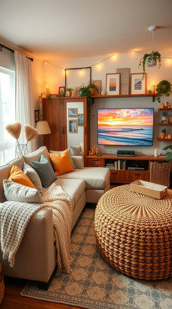 Interior of modern living room with sofa, coffee table and tv
