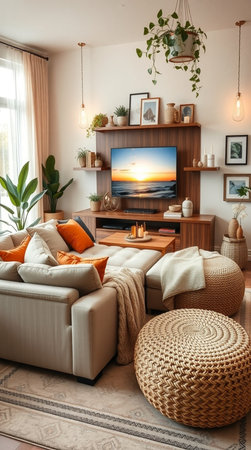 interior of modern living room with sofa, coffee table and tvの素材