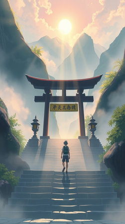 3d render of japanese gate on the way to heavenの写真素材