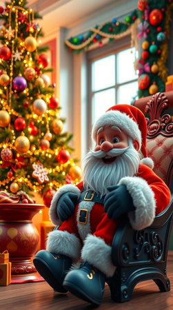 Santa Claus sitting in armchair near christmas tree. Christmas concept.の写真素材