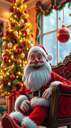 Santa Claus sitting in armchair and looking out the window. Christmas decoration.の写真素材