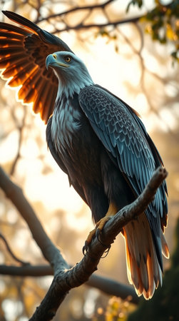 Bald Eagle, Aquila chrysaetos, single bird on branch, Brazilの写真素材