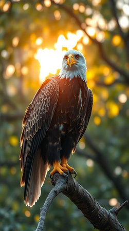 Bald Eagle (Haliaeetus leucocephalus) at sunsetの写真素材